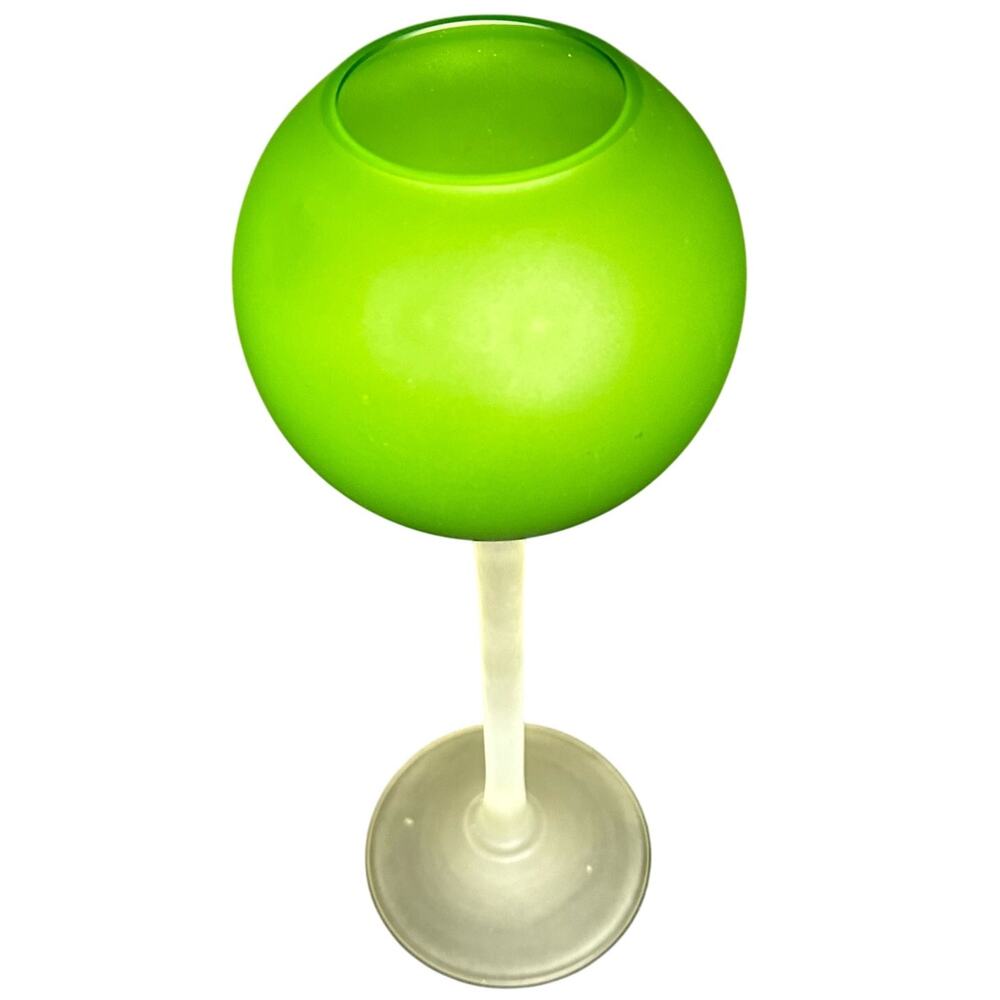Murano Carlo Moretti 1960s Satinato Handblown Green Stemmed Vase-10.5" H-Italy
